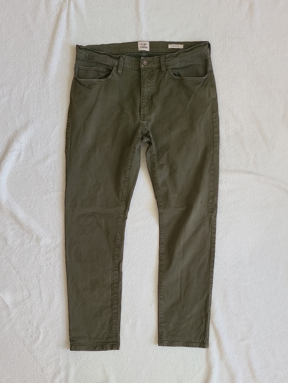 Huckberry Flint & Tinder Men's 5-Pocket Pants Slim Fit Pant Green 33×30 Cotton